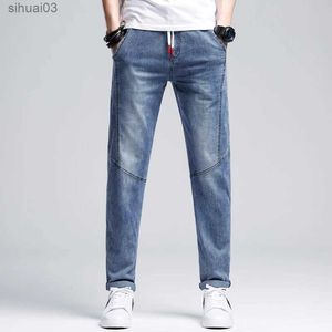 Mäns jeans 7xl 6xl 5xl herr mode jeans plus size vår/sommar lös case cone byxor street harem stil dragstring jeansl2403