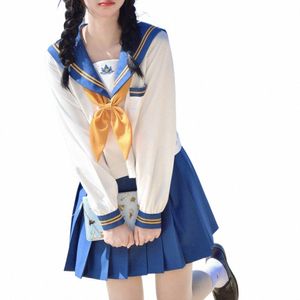 Studentesse giapponesi Sailor Top Tie gonna a pieghe Outfit Women School Uniform Dr Costume Cosplay Japan Anime Girl Lady Lolita W0oC #