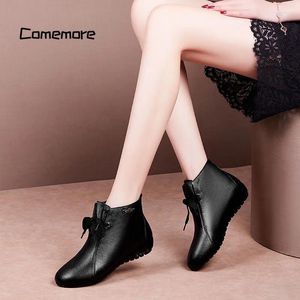Boots Comemore 2024 Soft Plush Ankle Ladies Fashion Zip Leather Shoes Platform Female Boot Lace-up Fluffy Wedge Booties Woman 40