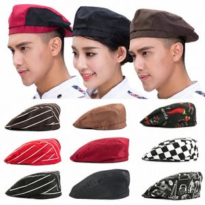 Chef Hut Lebensmittel Service Arbeitskleidung Uniform Küche Restaurant Tuch Kappe Elastische Chili Print Berets Koch Chef Hüte L4BV #