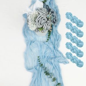 5PCS Sky blue SemiSheer Gauze Wedding Table Runner Vintage Cheesecloth Dining Party Christmas Banquets Arches Cake Decor 240322