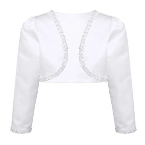 Kids Long Sleeves White Beaded Bolero Jacket Shrug Bridal Wedding Cape Cloaks Shawl Cardigan Outerwear Coats Flower Girl Clothes