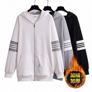 170 kg plus size kvinnors byst 170 Autumn Winter Loose Fleece Hooded Zip Sweater Cardigan Coat 6xl 7xl 8xl 9xl 10xl 11xl 3-färg L8up#