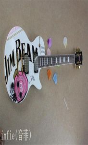 2022 JIM BEAM model with pink rose flower decal on body top white color OEM Standard electric Guitar3608310