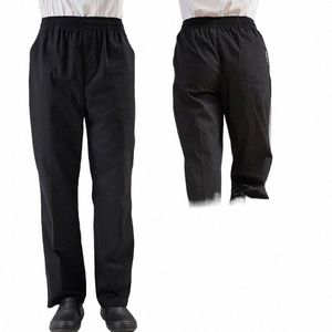 black Unisex Chef Service Cook Uniform Chef De Partie Executive Chef Lg Pant Elastic Restaurant Food Service Uniform i2zC#