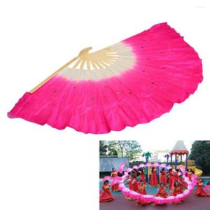 Estatuetas decorativas de bambu rosa véu de seda arte popular chinesa fontes de festa fãs de dança do ventre yangko ventilador curto dança do ventre
