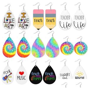 ダングルシャンデリアニューファッションかわいいプリントペンシルレインボーカラーレザーイヤリングI Love Music Art Earrings School Teacher Students A DHSVK