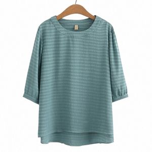plus Size Women Blouses 2023 Summer Short Sleeve Lyocell Tops Loose Tees Oversized Curve Clothes S52-8200 C6OJ#