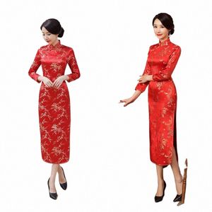 ano novo chinês roupas femininas lg dr vermelho chegsam qipao casamento dr pluss tamanho mulher noite cetim de seda arrastar phoenix f2w1 #
