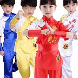 Dräkt flickor pojkar scen prestationsdräkt set barn kinesiska traditionella wushu kläder för barn kampsport enhetlig kung fu t60c#