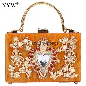 Totes YYW Acrylic WomenS Handbag Evening Clutch Bag Elegant Shoulder Crossbody Bags Diamond Studded Handbag Purse Rhinestone Box Tote H240330