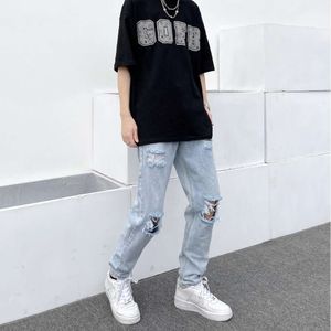 Spring and Autumn Black Perforated Denim Pants for Boys Straight Style Fashion Brand Casual Loose Beggar Pants Fashion Versatile Feet