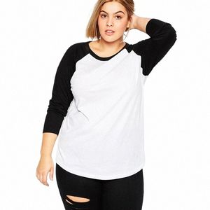 plus Size Black And White Elegant Fi T-shirt Lg Raglan Sleeve Cott Round Neck Spring Autumn Causal Top Blouse 6XL 7XL G2DD#