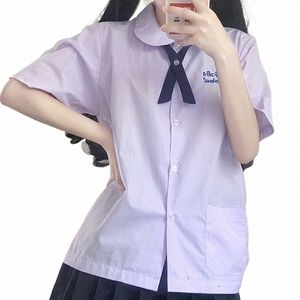 JK Uniform 2021 sommar ny preppy stil kort ärm thailändsk skol uniform rund nacke student klass skjorta skolflicka outfit h5u6#