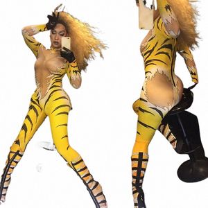 fi jumpsuit women lg sleeve stage Outfit Tiger print Queen Nightclub DS Halen Costumes Singers pole dance wear I5zt#