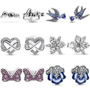 Stud Earrings Original Bowknot Swallow Infinity Heart Love Mum Herbarium Cluster Earring 925 Sterling Silver For Gift Jewelry