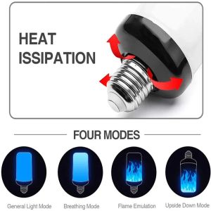 LED E27 Flame Light Bulbs 4 Modes Light Dynamic Flame Effect AC85V-265V 9W for Festival Garden Decor light Home Lighting