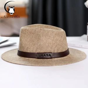 Summer Hat Mens Linen Sun Visor Panama Flat Edge British Jazz High End Protection Gentleman Outdoor 240326