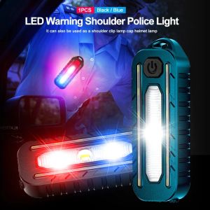 Red Blue Flashing Warning Light USB Rechargeable Tail Light Waterproof Police Shoulder Clip Safety Light LED Helmet Work Light