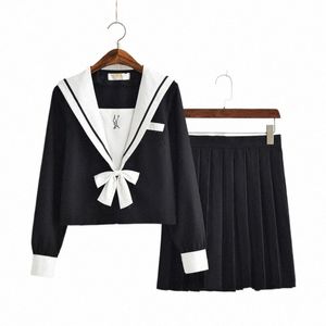 nero Scuola giapponese Dres Anime Cosplay College Middle High School Jk uniforme con cravatta gonna a pieghe vestito da marinaio per le ragazze l6fX #