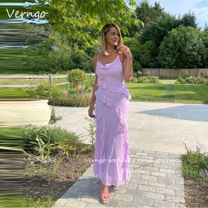 Abiti da festa Verngo Rosa Chiffon Prom Spalline con volant Lunghezza caviglia Abiti da sera Spiaggia Gonna lunga estiva da donna