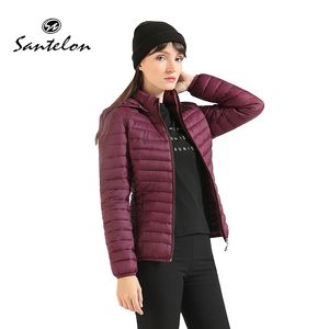 サンテロン冬冬のウルトラライトパッド付きパフジャケット女性のためのショートパーカ女性屋外温かい軽量性