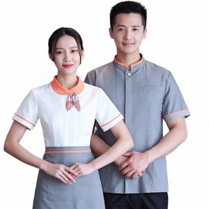 hotel Cleaning Uniforms Short Sleeved Waiter Uniforms Waiter Woman Restaurant Waitr Uniform Housekee Jacket Summer Tops U21H#