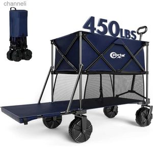 Camp Furniture PORTAL Collapsible Double Decker Wagon Folding Wagon Cart with Tailgate Beach Wagon with Big Wheels 450LB Heavy Duty YQ240330