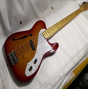 Anpassad basgitarr, 4 String Cherry Bass, Ash Semi Hollow Body, Yellow Maple Neck, Chrome Hardware, Gree Delivery1664690