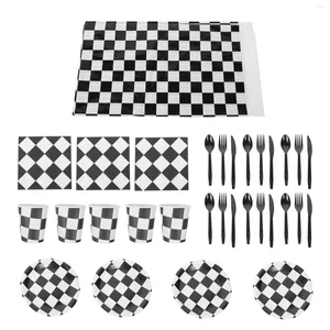 DenuNware Denkware Racing Placas quadriculadas com tabela de tabela de festas pretas guardinhas de balão suprimentos de motocicletas papel de decoração