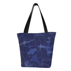 Borse per la spesa Borsa tote aerodinamica per aeroplano stampata Kawaii Borsa a tracolla in tela per riciclaggio Borsa da pilota per caccia aereo