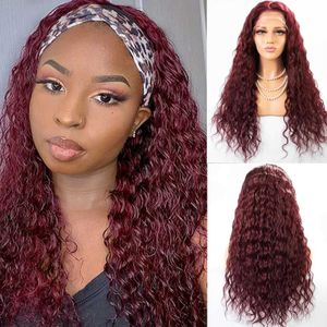 Nxy vhair peruki rongduoyi wino czerwona długie głębokie curl syntetyczna peruka Burgundowa odporność na ciepło naturalne fala włosów cosplay kobiety koronkowe frontal 240330