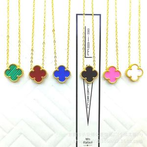 Vans Clover Necklace V Gold Goji Berry 18K Auspicious Clover Pendant Necklace Women's Reversible Simple Fashion Collar Chain