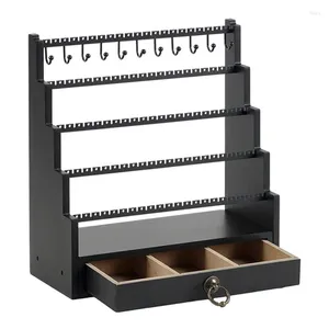 Storage Boxes 5-Layer Stepped Wooden Base Jewelry Rack Earring Ring Stand Earrings Necklaces Rings