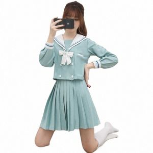 2021 JK uniformer Middle School Students Japanese Sailor Suit School Uniform Cosplay Studenter Mint Green Kjol Suit Q7CK#