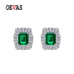 Stud Oevas 100% 925 스털링 실버 911mm 에메랄드 하이 카본 다이아몬드 이어링 여성을위한 반짝이는 웨딩 파인 쥬얼리 선물 22112448