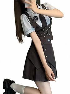 カワイイは2023年の韓国の学校の日本のシャツの女の子をプリーツし、ミニ秋のかわいいチアリーダーユニフォームの女性ベストfi Z096＃をセットしました