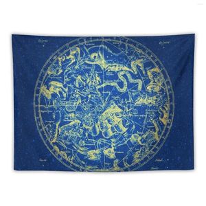 Tapeçarias Zodíaco Star Sign Constellation Mapa Amarelo em Azul Infinito Tapeçaria Anime Decor Decoradores de Casa