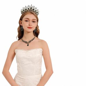 Fi Bridal Crown Jewelry Set Baroque Large Rhineste Tiara Fine Necklace and Earrings Wedding Dr Acciories Prom Part G3wt＃
