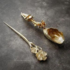 ティースクープセレモニープラムロータスアクセサリースタイルスタイル純粋な中国の形をした針の花の銅プロフェッショナル1PCスプーン