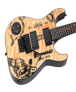 Kirk Hammett KH Ouijaナチュラルキルテッドメープルトップエレクトリックギターリバースヘッドストックフロイドローズトレモロブラックハードウェア5958275