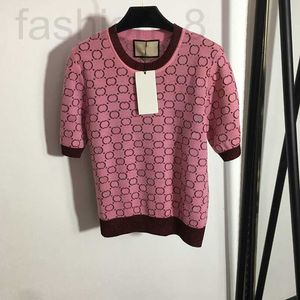 Mulheres Malhas Tees Designer Manga Curta Tees para Mulheres Dupla Letra Jacquard Malha Tops Verão Respirável Casual Lady Sweaters LQRQ