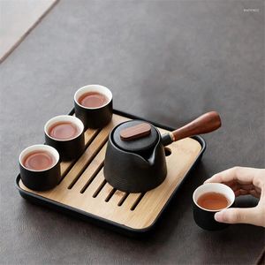 Teaware Set Black Pottery One Pot Four Cups Tea Portable Travel Home Office Ceramic Coffee Container Bag TEAPOT SET