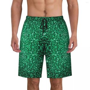 Herren-Shorts, Board-Grün, funkelnd, glitzernd, klassische Strandhose, glitzernder Druck, atmungsaktiv, kurze Hose zum Surfen