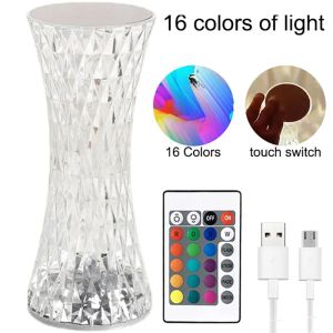LED Crystal Table Lamp Touch Night Light USB Projector 3/16 Färger Touch Justerbar romantisk diamantatmosfär Ljus