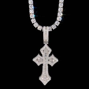 Trade S Sier Mosang Stone Cross Pendant Halsband med Instant Test Diamond Pen Hip Hop samma stil för män och kvinnor