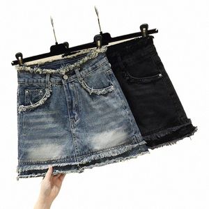 Y2K Denim Mini spódnica Kobiety plus rozmiar 3xl 4xl 5xl vintage frędzle frędzle seksowne spódnice żeńskie High Street Blue Black Clothing 2023 J4UW#