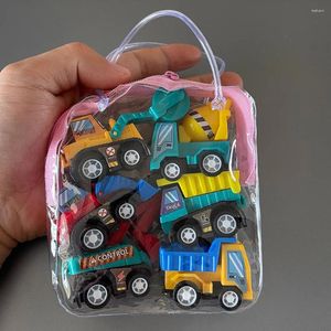 Decoração de festa 6pcs construção decorações de aniversário puxar para trás carros conjunto engenharia veículo escavadeira caminhão trator brinquedo para bolo