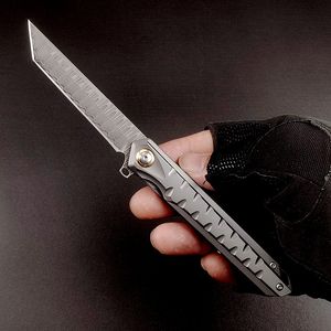 Högkvalitativ Damascus Folding Knife VG10 Damascus Steel Blade TC4 Titaniumlegering Handtagning av campingfolk Knivar