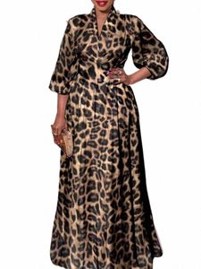 プラスサイズ5xl Vonda Bohemian Dr Elegant Women Leopard Print DR 2024 LG LANTEN SLEES LOOKE VネックカジュアルパーティーSundr R3ny＃